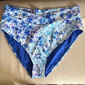 Cyn & Luca XL Blue Floral High-Waisted Bikini Bottoms Medium Coverage NWTs $24